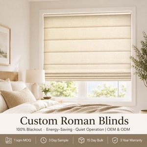 Stores romains sur mesure OEM ODM, stores occultants motorisés sans fil en tissu polyester à économie d'énergie, vente en gros - Product Image 1