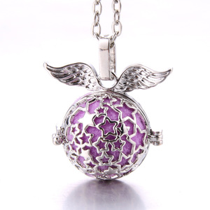 Collar Personalizado de Plata con Bola de Armonía <span class=keywords><strong>Llamador</strong></span> de Ángeles, Colgante Difusor de Aceites Esenciales con Jaula Hueca de Alas de Ángel y Estrella, Joyería para Embarazo - Product Image 1
