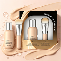 Fond de teint liquide mat imperméable 50 ml, longue tenue, contrôle du sébum, couvrance totale, ensemble de maquillage avec pinceau pour fond de teint