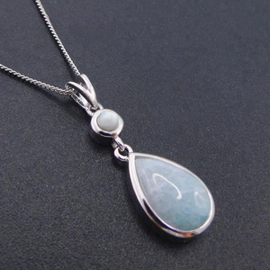 Collar con Colgante de Larimar Azul Natural en Forma de Pera, Joyería de Plata de Ley 925, Venta al por Mayor - Product Image 1