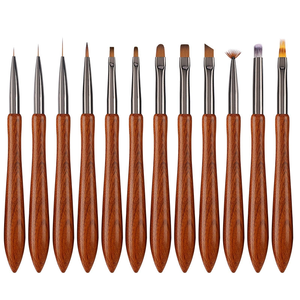 Lot de 12 pinceaux japonais en bois de santal pour nail art, manche en gourde, en nylon, pour dessin floral et peinture au gel UV - Product Image 1