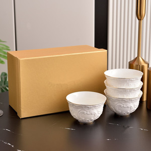 Ensemble de 4 bols en porcelaine osseuse personnalisée, motif végétal blanc européen, en relief, écologique - Product Image 3