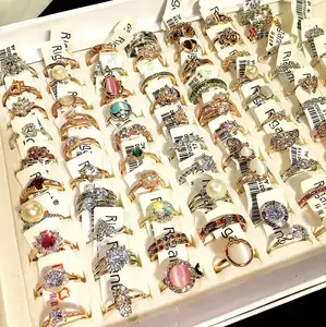 Trendy Style Ring Jewelry Wholesale Cheapest Finger Bulk Women Rhinestone Gemstone Crystal Pearl Women Ring Wholesale