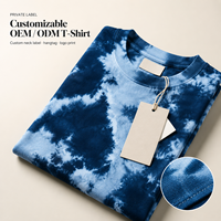HuaYi, fabricant certifié GOTS, t-shirt tie-dye bleu et blanc sur mesure, OEM ODM, 100% coton, fournisseur de vêtements tie-dye à marque privée