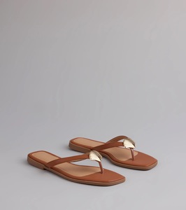 Women Summer Beach Sandals Flip Flops Gold Shell Hardware Tan Colour Walking <b>shoe</b> on Beach Travel <b>shoes</b> - Product Image 3