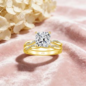 Luxe Kwaliteit Verloving Sieraden Ring Voor Dames <span class=keywords><strong>3ct</strong></span> Kussen <span class=keywords><strong>Moissanite</strong></span> 925 Sterling Zilveren Koppels Ring Set - Product Image 2