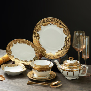Factory Wholesale Luxury Gold Relief Dinner <b>Set</b> Eco-Friendly Bowls and Plates <b>for</b> Wedding Parties Customizable Modern Design - Product Image 4