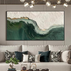 Peinture à l'huile minimaliste de vagues de mer et de plage, peinte à la main, encadrée, art mural pour la décoration moderne de la maison, du bureau ou du studio - Product Image 6