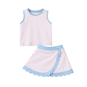 GSD4013 CUSTOM Ensemble sans manches pour petite fille, motifs unis bleu, vert, rose, vente en gros, ensemble jupe et yoga pour enfant - Product Image 4