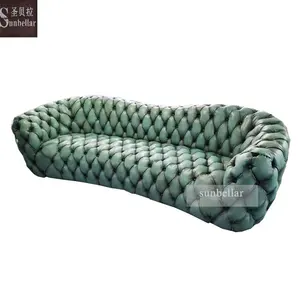 Soggiorno di lusso dell'annata verde in pelle chesterfield divano pieno pulsanti trapuntata oversize divano divano antico salone set