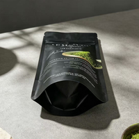 Sachet refermable personnalisé noir mat en aluminium alimentaire pour poudre de thé matcha