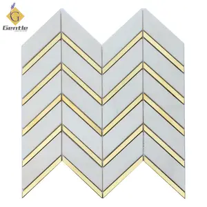 Mosaic Marble Mosaic Polishing Natural Marble Mosaic With Golden Metal Strip Chips For Wall Decoration