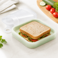 Boîte à sandwich portable en silicone 15,5 cm avec couvercle flexible et anneau de traction pour le bureau, l'école, les voyages – Contenant alimentaire carré réutilisable