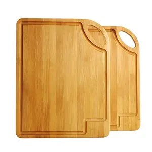 Set of 2 bamboo light with handle rectangle natural wooden bread cutting board