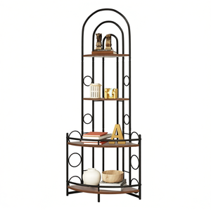 Libreria angolare moderna a 4 ripiani in metallo con scaffali in legno, salvaspazio, espositore per soggiorno, arredamento per la casa. - Product Image 1