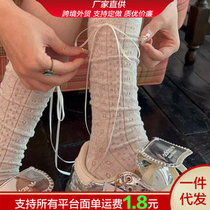 Women's Slouch <b>Socks</b> Thin Lace Bow Pattern Breathable Sweat Absorbing For Spring Summer Fashion <b>Long</b> Stockings White Black Gray - Product Image 5