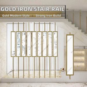 Barandilla de Escalera Rectangular Moderna de Hierro Forjado Dorado, Balaustres Decorativos Huecos, Pasamanos BH Railing, Garantía de 5 Años - Product Image 2