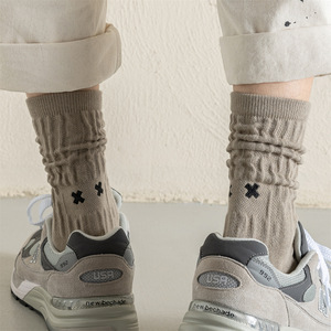 Crew Socks Men Cotton Mid-Calf Embroidered Geometric Pattern Sweat Absorbing Anti Bacterial Youth Casual Socks - Product Image 2