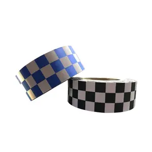 Hot Sale Blue White Printing Sew On Reflective Check Tape Fabric for Workwear