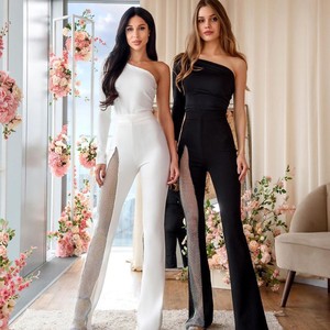 Pantalons longs évasés à taille haute <span class=keywords><strong>en</strong></span> maille transparente pour femmes, vêtements <span class=keywords><strong>d</strong></span>'automne et <span class=keywords><strong>d</strong></span>'hiver - Product Image 2