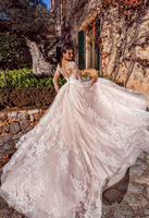 NDB10364 Robe de Mariée de Luxe Col en V Traînante Grande Taille Traîne Chapelle Cœur Chérie Vestido De Novia Robes de Mariée Appliquées