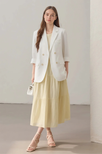 Hanruisi Blazer blanc femme Double boutonnage revers Chic <span class=keywords><strong>veste</strong></span> décontractée léger bureau sur taille femme élégant <span class=keywords><strong>costume</strong></span> <span class=keywords><strong>manteau</strong></span> - Product Image 2