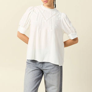 Camicette Crop Top di Design per Donne, Moda Primaverile, Bianco e Nero, <span class=keywords><strong>Tulle</strong></span> e Pizzo, Maniche a Campana, Camicette Sexy - Product Image 5