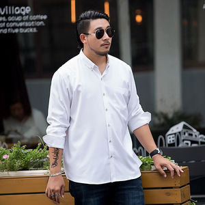 เสื้อเชิ้ตลำลองทรงหลวมสำหรับผู้ชายไซส์ใหญ่ แขนยาว สีพื้น สำหรับใส่ทำงาน - Product Image 6