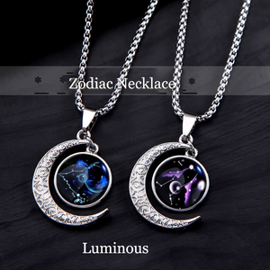 Venta al por mayor Chapado en plata 12 Zodiac <span class=keywords><strong>Galaxy</strong></span> <span class=keywords><strong>Crescent</strong></span> forma luminosa colgante collar colorido titanio acero para regalo de cumpleaños - Product Image 2