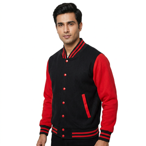 Veste universitaire de baseball rouge et noire la plus vendue, unisexe, avec manches en cuir personnalisées, en tissu de laine, à capuche et patchwork sur le devant - Product Image 1