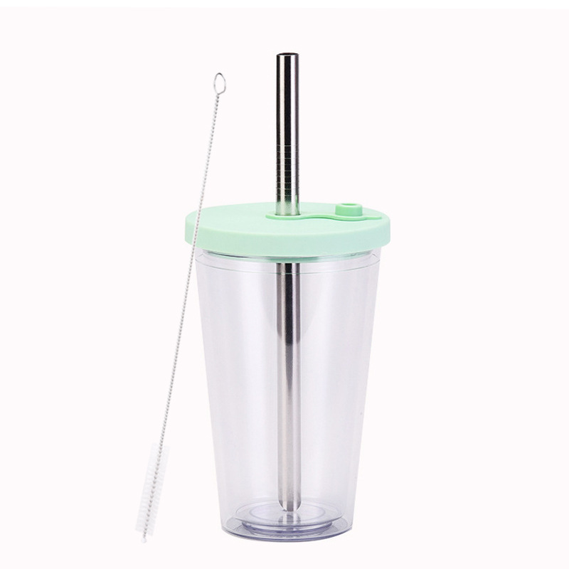 Couvercle vert transparent-paille inox