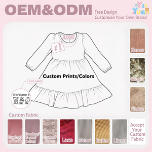 Vestito in velluto a coste con volant per bambine, a maniche lunghe a sbuffo, autunno inverno, modello swing, tinta unita, <span class=keywords><strong>abbigliamento</strong></span> personalizzato per bambini e neonati - Product Image 2