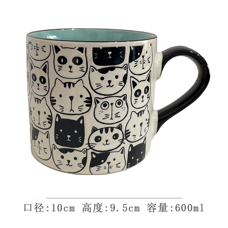 Taza recta gato blanco y negro verde