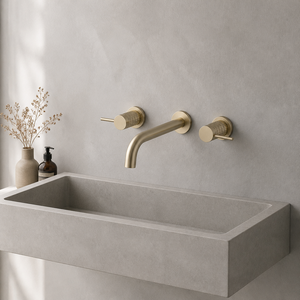 Rubinetto per Lavanderia a Parete in Ottone Spazzolato Oro con Doppia Maniglia, Modello per Lavabo da Soggiorno - Product Image 4