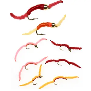 San Juan Worm Fly Fishing Brass Bead Head Squirmy Wormy Fly Trout Fly Grayling Fishing Lures Earthworm Nymphs Bait Hooks