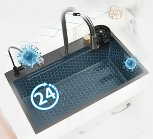 Évier de cuisine en acier inoxydable noir à cuve unique de 30 pouces, tendance TikTok, avec robinet cascade et ensemble d'évier de cuisine à tirage gauche - Product Image 3