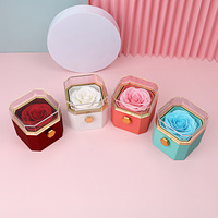 Boîte à bijoux en acrylique plastique avec rose éternelle, boîte à alliances, boîte de rangement pour colliers, objet décoratif