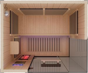 Phòng xông hơi hồng ngoại 2 người hiện đại với liệu pháp ánh sáng đỏ tấm LED kép 8 lò sưởi 1990W/120V Canadian hemlock trong nhà - Product Image 6