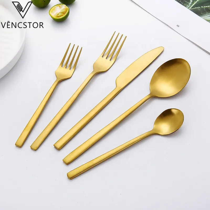 थोक रेस्तरां होटल सोने कटलरी मढ़वाया चांदी के बर्तन स्टेनलेस स्टील Flatware के साथ शादी के लिए सेट उपहार बॉक्स