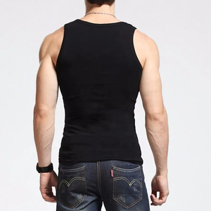 Custom Logo Casual Sports Running Gym Men Singlets <strong>Black</strong> Soft Ribbed Cotton BeaterTank Top - Product Image 4