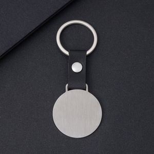 Ronud Shape Brushed Metal Blank <b>Keychain</b> Stainless Steel Pendant Personalized Custom Laser Engrave Logo Tag with Leather Chain - Product Image 4
