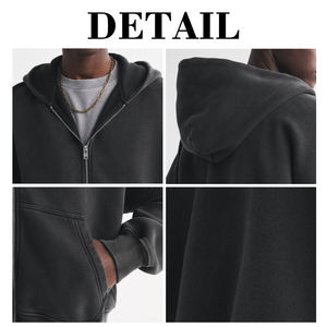 Kingsen 100% Cotton Washed <b>Zip</b>-<b>Up</b> <b>Hoodie</b> with Vintage Double Pockets and Custom Embroidery Winter Men's - Product Image 6