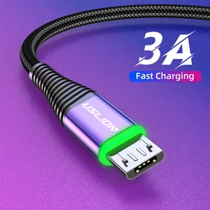 Transporte rápido Novo Indicador Led colorido micro trançado usb cabo micro usb cabo de dados 1m 2m 0.5m nylon trançado micro cabo