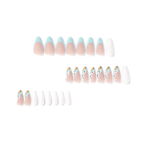 Uñ<span class=keywords><strong>as</strong></span> Postizas Acrílicas Francesas Multicolores con Diseño Floral Azul Mate, de Alta Calidad, para Venta al Por Mayor - Product Image 2