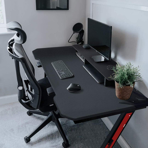 Z Shaped <strong>Gaming</strong> Table LED <strong>Lights</strong> Ergonomic Table Computer <strong>Desk</strong> with Monitor Riser Cup Holder and 2 Headphone Hooks - Product Image 6