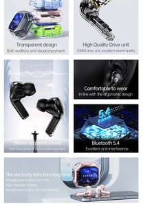 หูฟังไร้สาย ZTX หน้าจอสัมผัสสี LED พร้อมระบบตัดเสียงรบกวน รองรับการโทร ผู้ช่วยเสียง สำหรับ 5.4 IPX4 กันน้ำ ดีไซน์โปร่งใส - Product Image 5