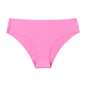 Culottes de bikini sans couture pour femmes, taille mi-haute, rose uni, tricotées, style basique - Product Image 1