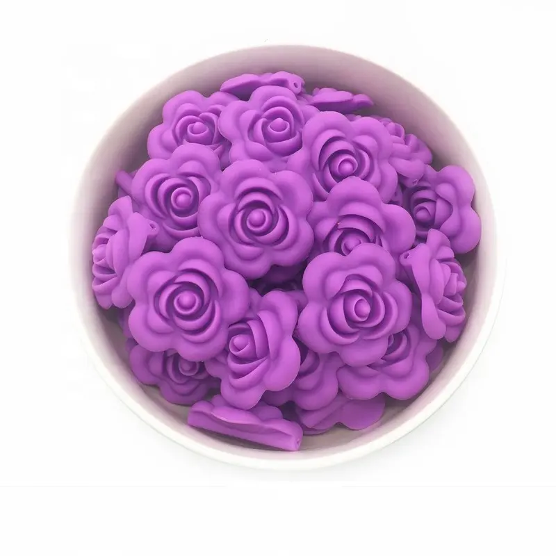 New Free Samples Baby Chew Toys Rose Flower silicone beads teething Loose Beads for Teething Jewelry Making
