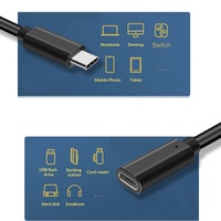 Kabel Ekstensi USB 3.1 Tipe-C Male Female 4K 100W 20Gbps Kabel USB C untuk Ponsel, Hard Disk, Docking Station, Transfer Data