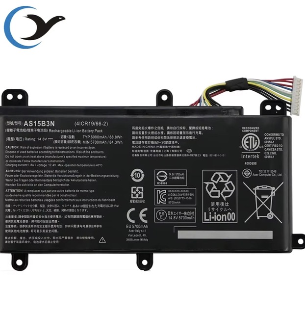 AS15B3N KT.00803.004 AS15B3N(4ICR19/66-2) 14.8V 88.8Wh 6000mAh Battery Laptop for Acer Predator 15 G9-591 17X GX-791 Series